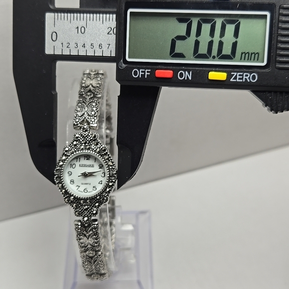 Womens Kessaris Watch 20mm Silver Tone Marcasite Mother of Pearl New Battery - Picture 4 of 9